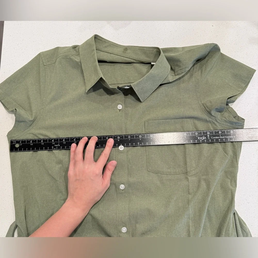 Tommy Bahama IslandZone Shirt Dress Olive Green Belted Resort Coastal Travel L - Picture 11 of 12